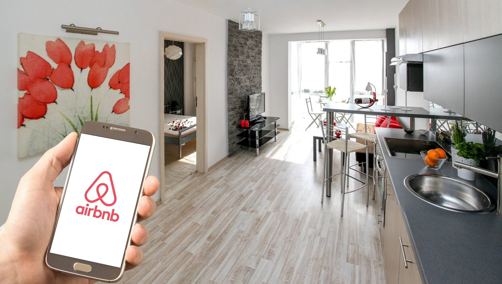 Airbnb rules in Budapest — apartment interior with the Airbnb app